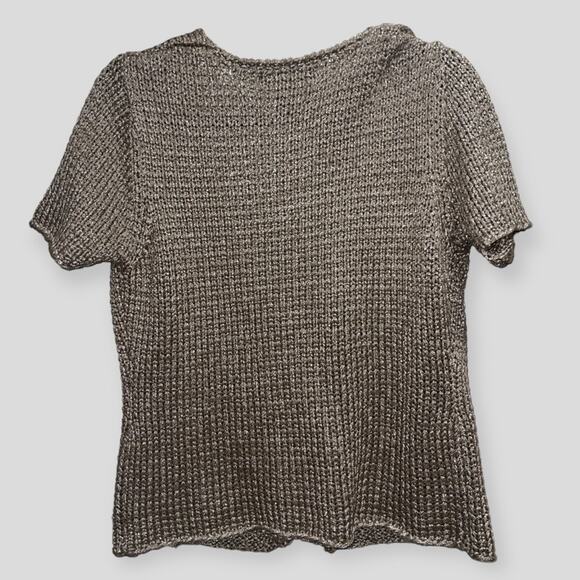 VENUE Metallic Tan Chunky Knit Toggle Cardigan Sz M - Picture 2 of 5